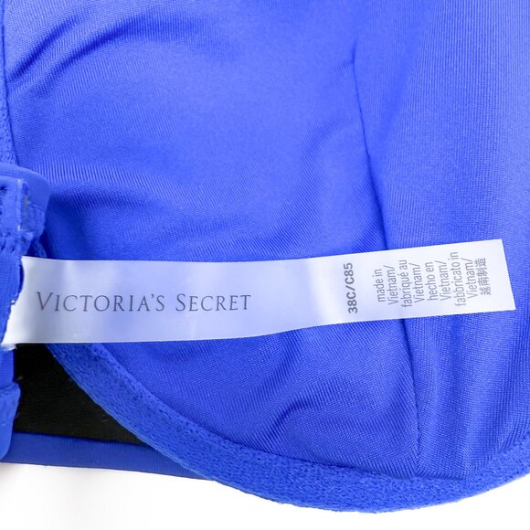 Victoria Secret Swim Bikini Top 38C Blue Oar Bandeau Solid Strapless Underwire - Picture 4 of 6